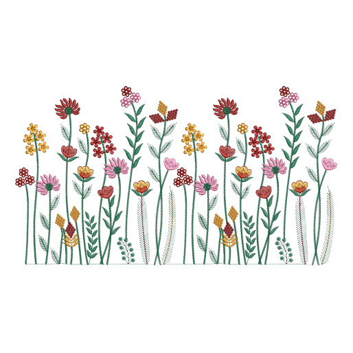 Tall red, orange and pink wildflower embroidery design for bed covers