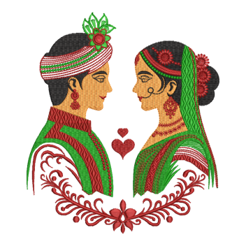 Assamese Wedding Bride and Groom Embroidery Design