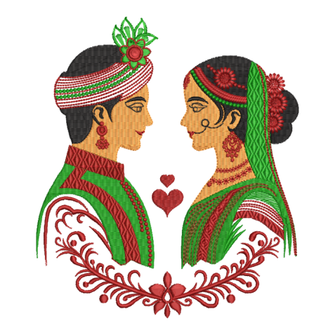 Assamese Wedding Bride and Groom Embroidery Design