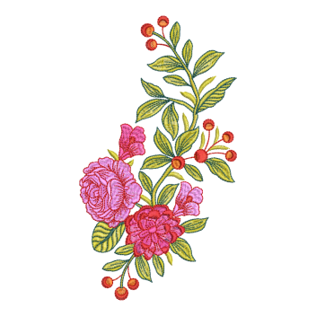 Elegant Rose Spray and Wild Berry Floral Motif Embroidery Design