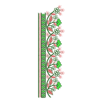 Vibrant Folk Floral Vine and Chevron Border Embroidery Design