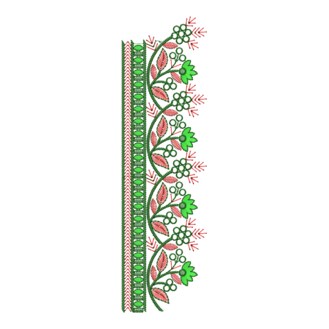 Vibrant Folk Floral Vine and Chevron Border Embroidery Design