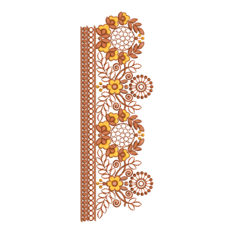 Rustic Autumn Floral Lace Border Embroidery Design