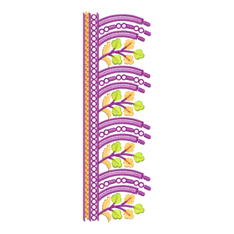 Purple Geometric Floral Vine Border Embroidery Design