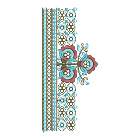 Teal and Terracotta Folk Floral Lace Border Embroidery Design