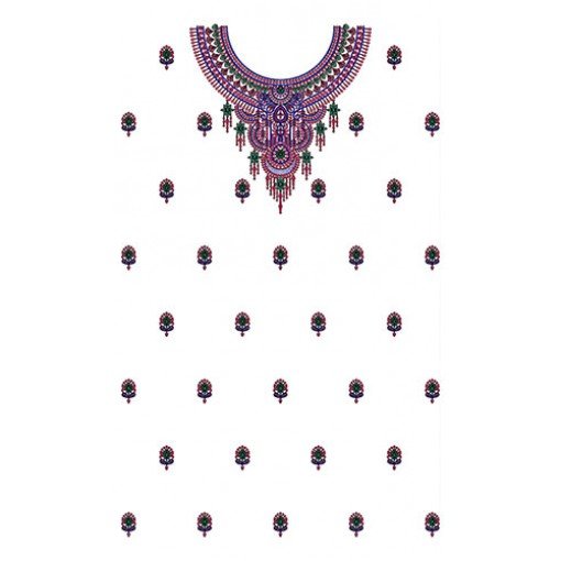 Round Shape Neck Border Dress Design 23510