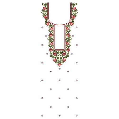Red Flowers With Green Vine Dress Embroidery Design 24032