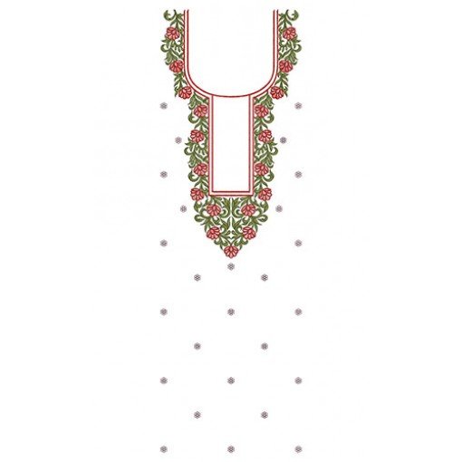 Red Flowers With Green Vine Dress Embroidery Design 24032