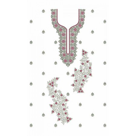 Pink Floral And Rhombus Leaf In Dress Embroidery 24404