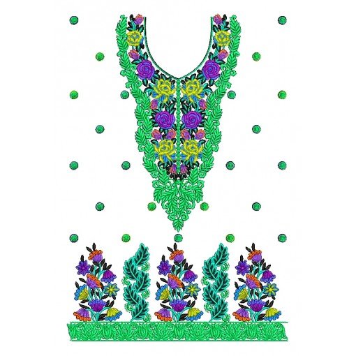 Green Floral Print Embroidery Design 25219