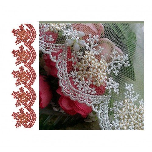 Red Ixora Flower Bunch Lace Border Design 24218