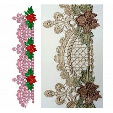 Ribbon With Red Flower Lace Design In Embroidery 24275
