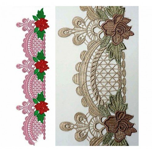 Ribbon With Red Flower Lace Design In Embroidery 24275