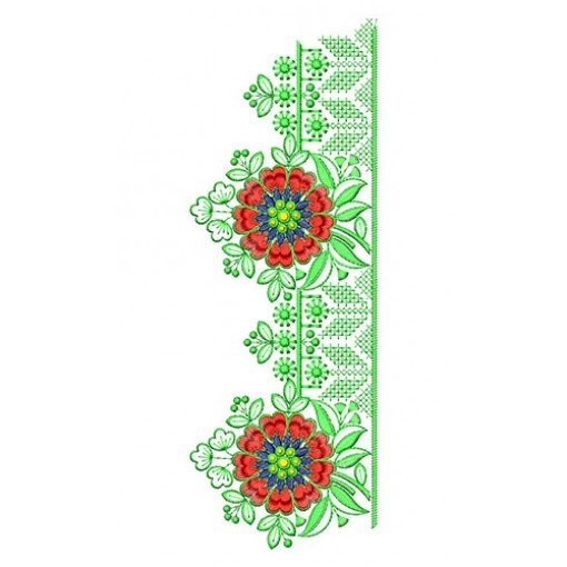 Red Big Flower Lace Border Embroidery Design 24368