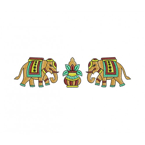 Elephants Kalash Embroidery For Traditional Bag