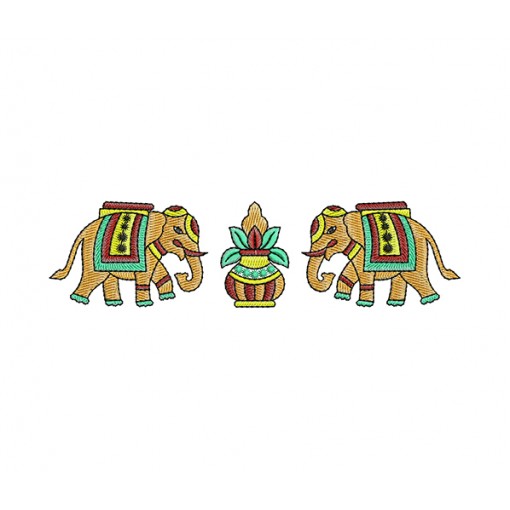 Elephants Kalash Embroidery For Traditional Bag