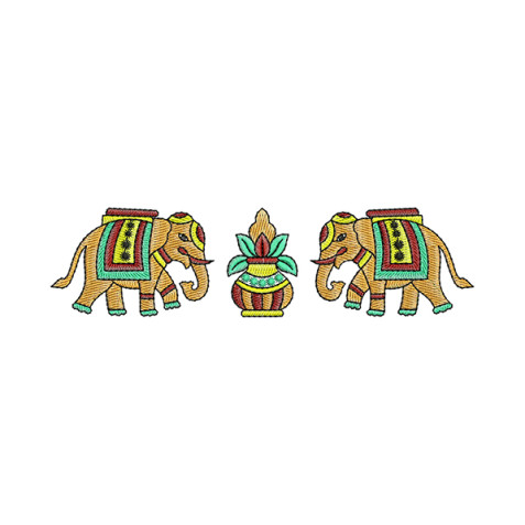 Elephants Kalash Embroidery For Traditional Bag