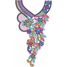 Flower With Sequins Neck Embroidery Design