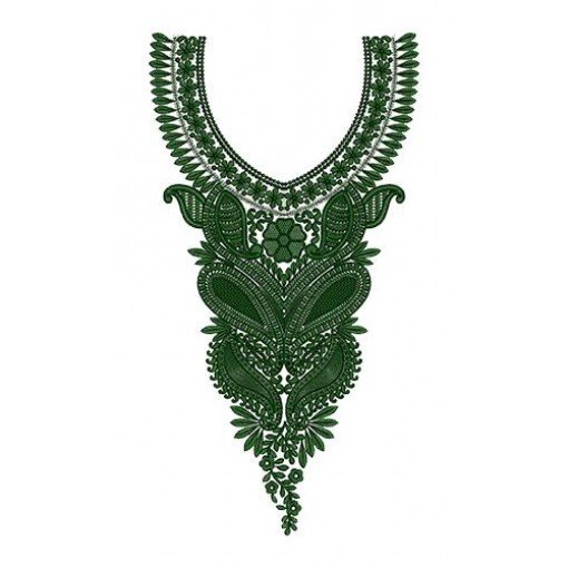 Batik Fabrics Dress Neck Embroidery Design 16670