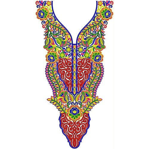 Vintage Hippie Floral Neck Embroidery Design