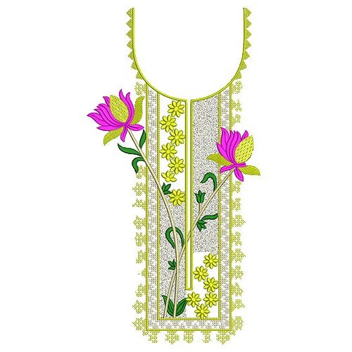 Lotus Flowers Neckline Embroidery Design 23210