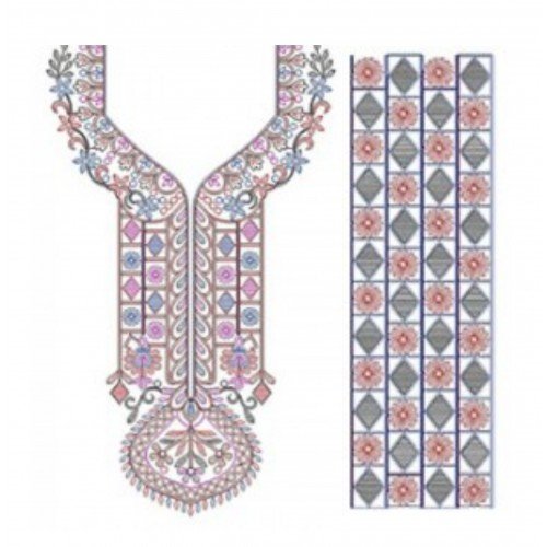 Colorful Chain Stitch Neck Embroidery Design 23738