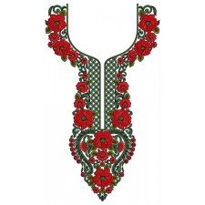 Red Flora Flat Cording Neck Embroidery Design 23759