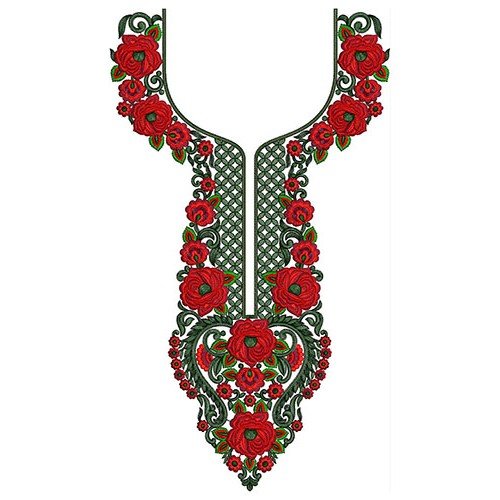 Red Flora Flat Cording Neck Embroidery Design 23759
