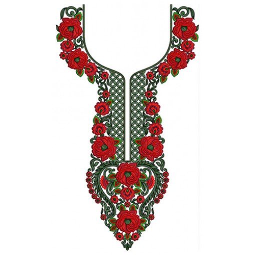 Red Flora Flat Cording Neck Embroidery Design 23759