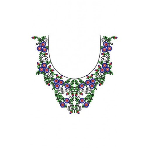 Triplets Flower Bunch Neck Embroidery Design 23790