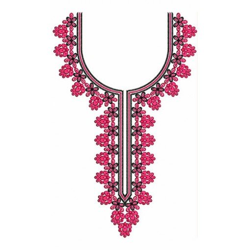 Triplets Leaf Bunch Neck Embroidery Design 23823