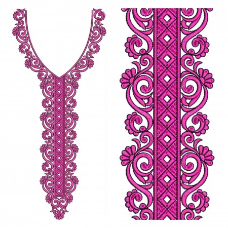 Ornate Lines In Neck Embroidery Design 23871