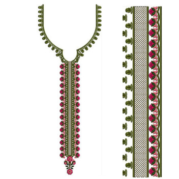 Pink Flower Line Neck Design In Embroidery