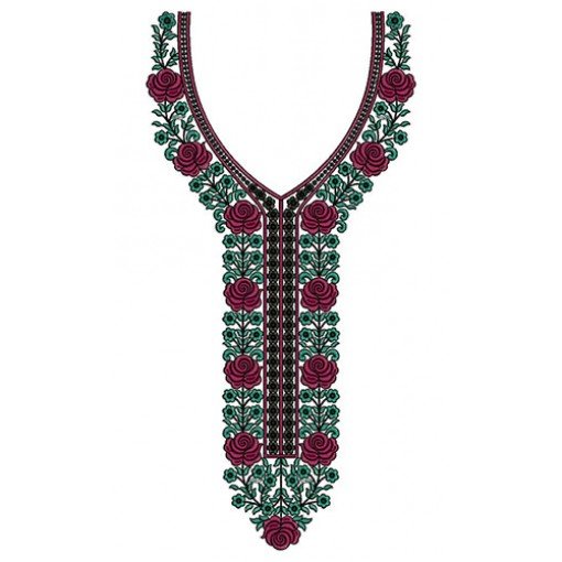 Rose Flower Neck Line Design In Embroidery 23880
