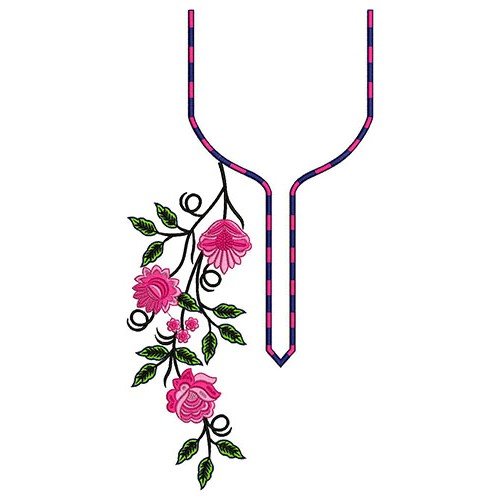 Flower Branch In Neck Embroidery Design 24070