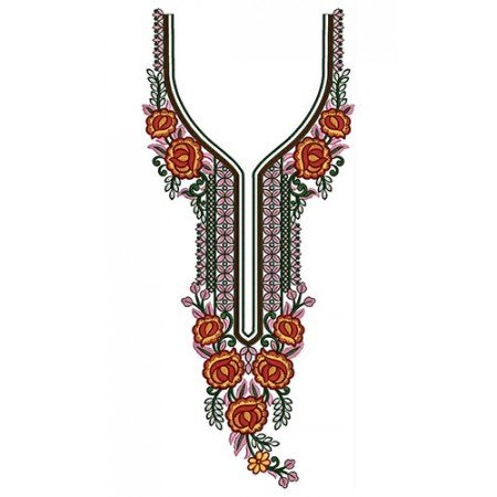 Blade Cut Flower Embroidery Pattern Neck Design 24428