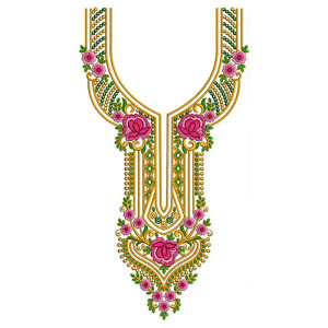Opulent Floral Neckline Emblem Embroidery Design