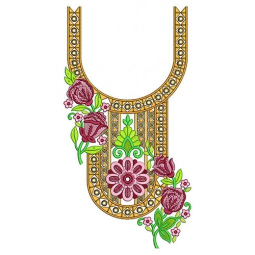 Pink Floral Neck Embroidery Design 24439
