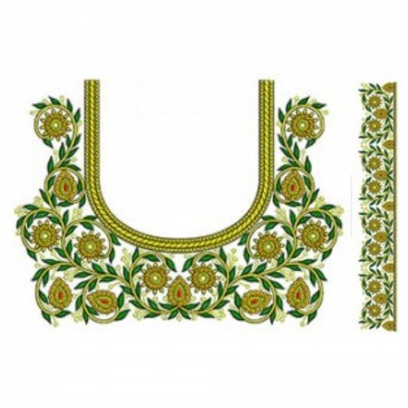 Leaf Vine With Flower Neck Design In Embroidery 24443