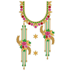 Ornate Oriental Blossom Neckline Embroidery Design