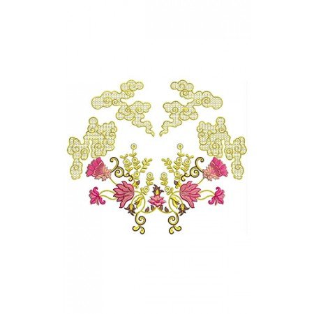 Pink Lily Flowers Neck Embroidery Design 24517