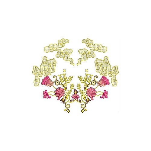 Pink Lily Flowers Neck Embroidery Design 24517