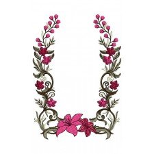 Blooming Flowers Neck Embroidery Design 24520