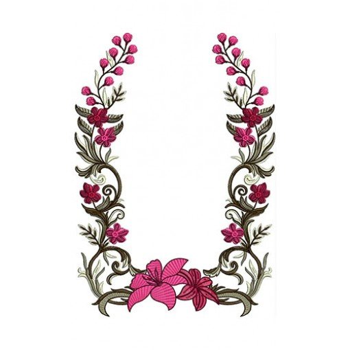 Blooming Flowers Neck Embroidery Design 24520