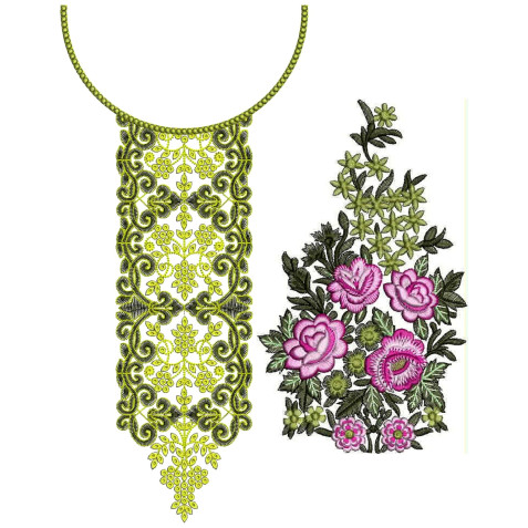 Green Vine With Spirals Neck Embroidery Design