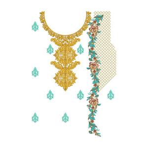 Vine Within Cross Line Vector Neck Embroidery Design