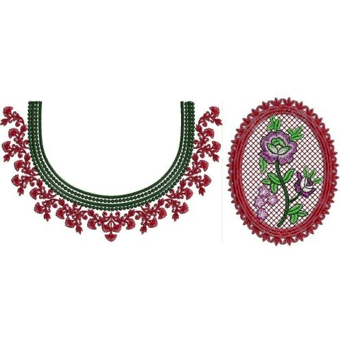 Trailing Leaf And Flowers Neck Embroidery Design 24536