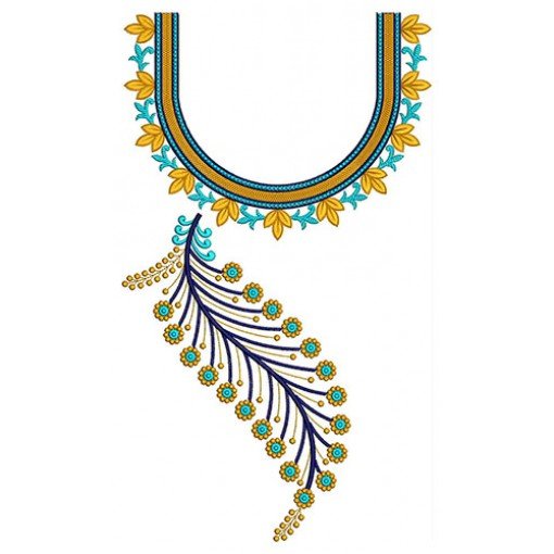 Vivacious Flowers Neck Embroidery Design 24538