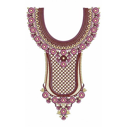 Embellished With Angled Grid Neck Embroidery Design 24562