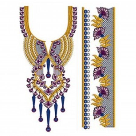 Gauzy Neck Embroidery Design With Curvy Spirals 24563